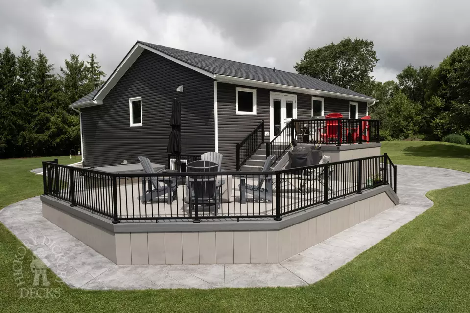 Large clubhouse deck in a grey shade.