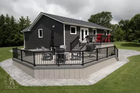 Large clubhouse deck in a grey shade.