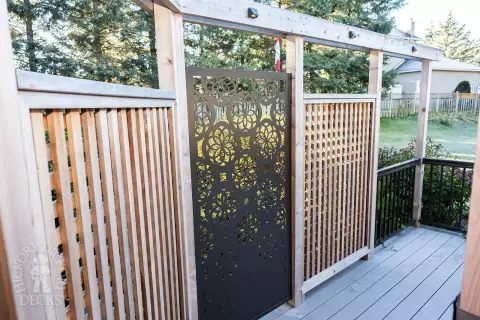 Clubhouse deck with lights and privacy screens in Stouffville Clubhouse deck with lights and privacy screens in Stouffville