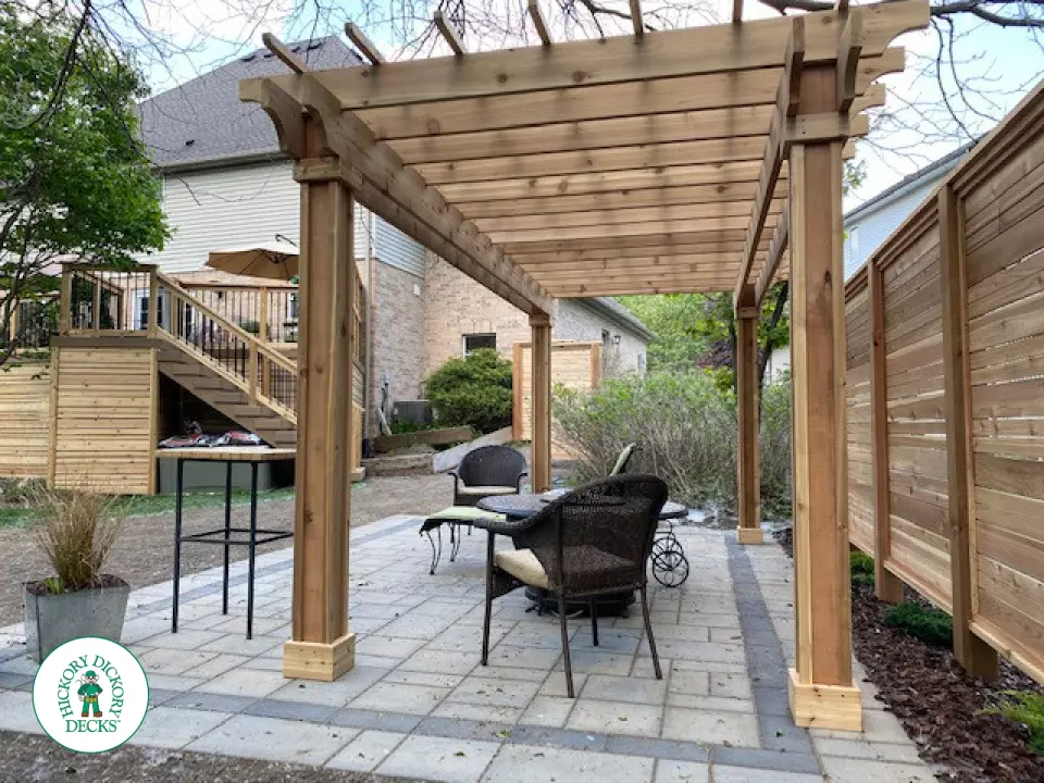 Timbertech deck with storage and Pergola in New Hamburg Ontario