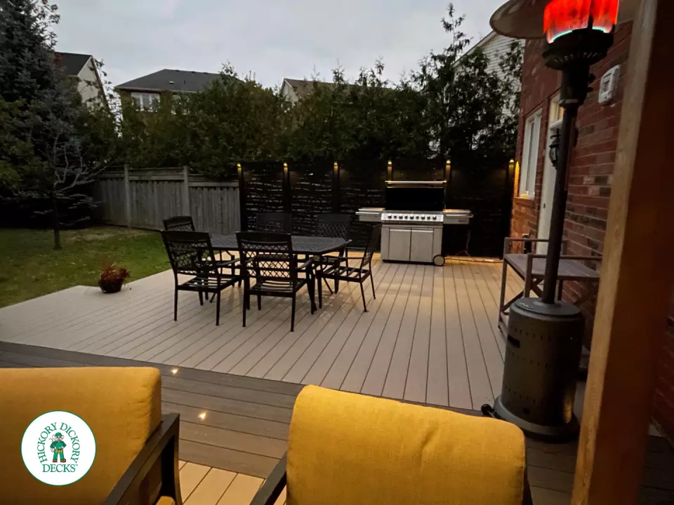 Clubhouse hot tub deck with built in lights pergola and privacy screens