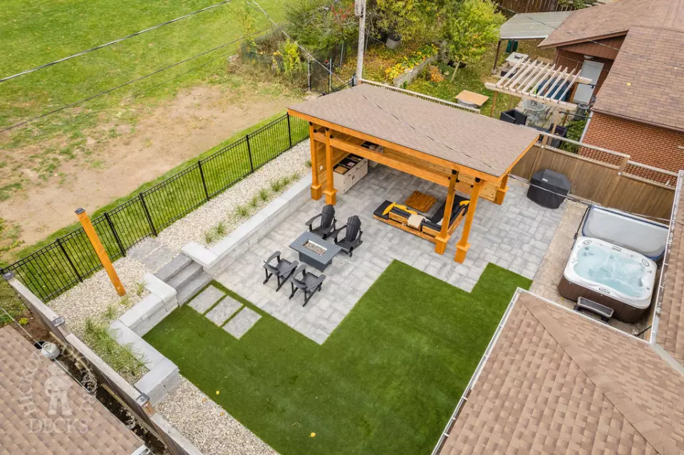 Custom cedar roof with outdoor kitchen and a cedar ceiling.