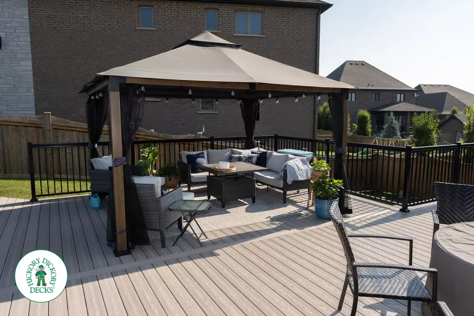 1000 square foot composite pool deck in grey shade.