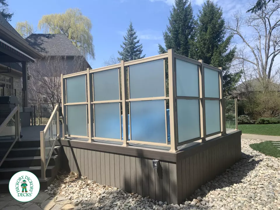 Clubhouse deck with glass railings in Mississauga