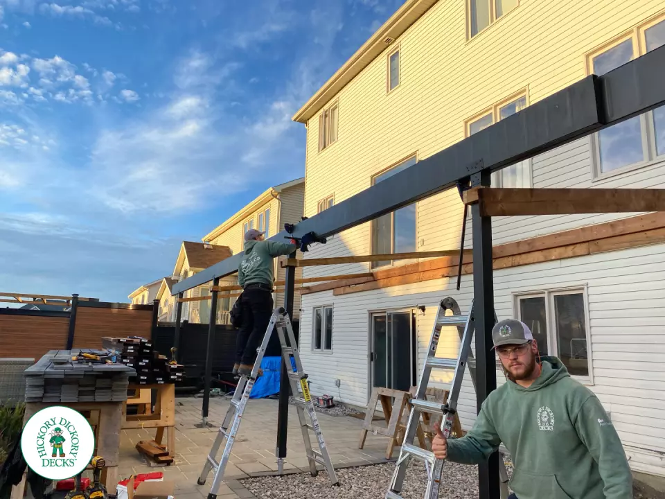 Clubhouse high deck with privacy and glass railings in Ottawa