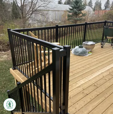 Pressure Treated Custom Deck with Aluminum Railing in London Ontario