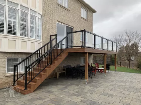 Zuri high deck with glass railings and stairs in Oakville Zuri high deck with glass railings and stairs in Oakville