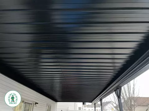 Clubhouse high deck with privacy and glass railings in Ottawa