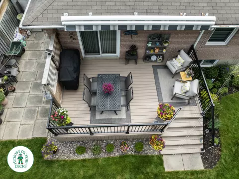 Clubhouse deck with privacy screens and aluminum railings in Scarborough