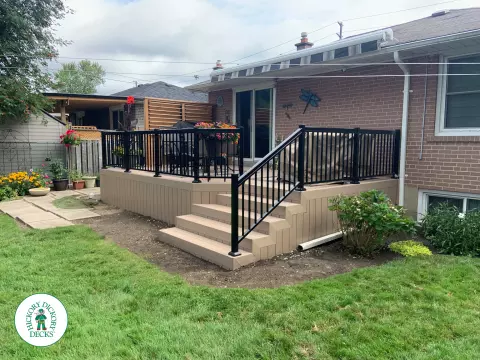 Clubhouse deck with privacy screens and aluminum railings in Scarborough