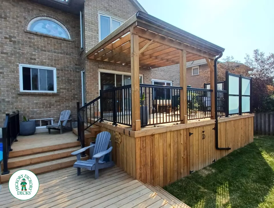 Pressure Treated Hot Tub Deck with Privacy Screens and Pergola in Ajaz Pressure Treated Hot Tub Deck with Privacy Screens and Pergola in Ajaz