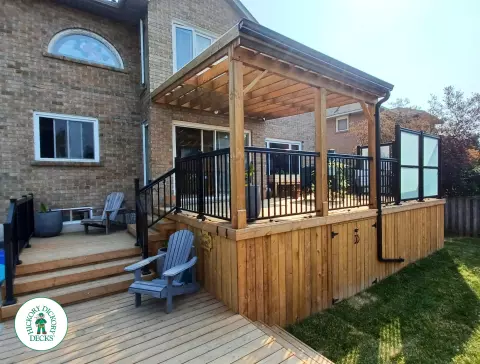 Pressure Treated Hot Tub Deck with Privacy Screens and Pergola in Ajaz Pressure Treated Hot Tub Deck with Privacy Screens and Pergola in Ajaz