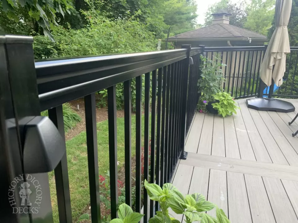 Azek Deck with lights and aluminum railing in Guelph Ontario
