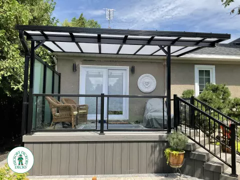 Timbertech deck with privacy screens in Niagara