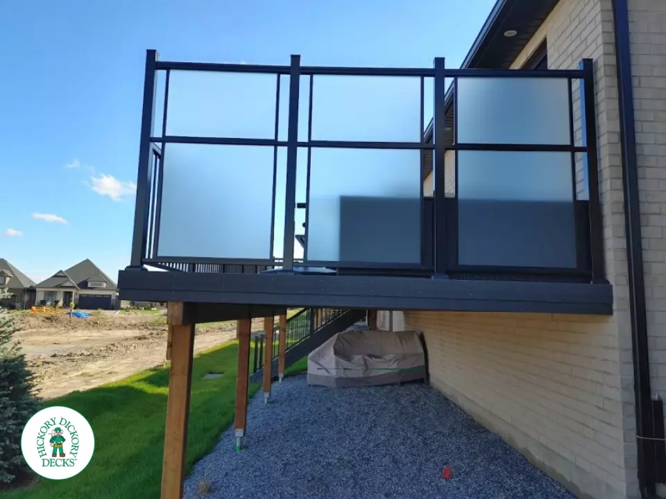 Clubhouse high deck with privacy screens in Welland