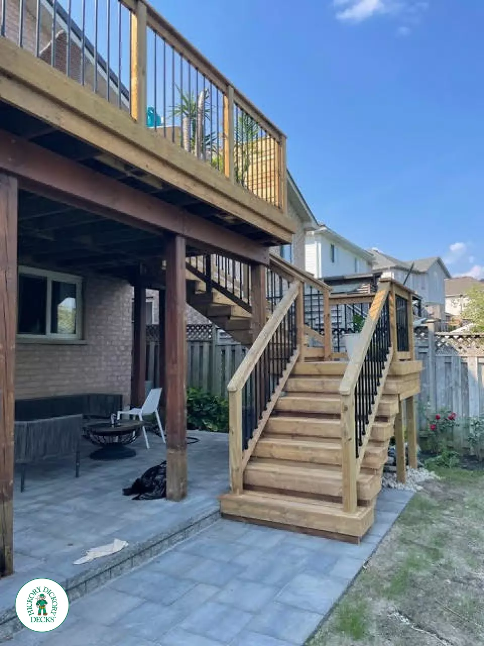 Pressure treated high deck with privacy and stairs in Kitchener