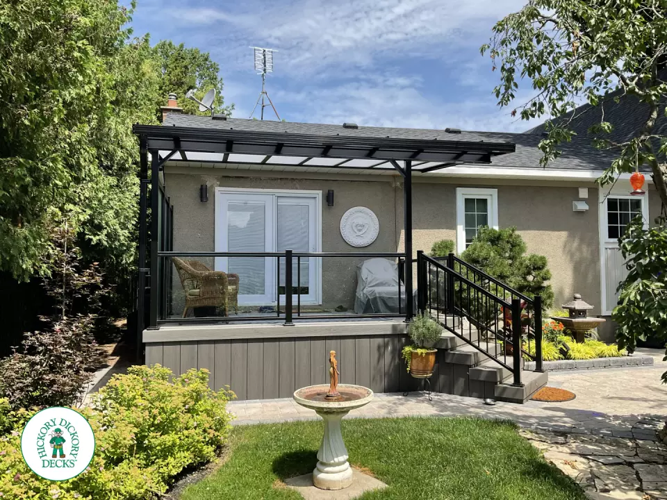 Timbertech deck with privacy screens in Niagara