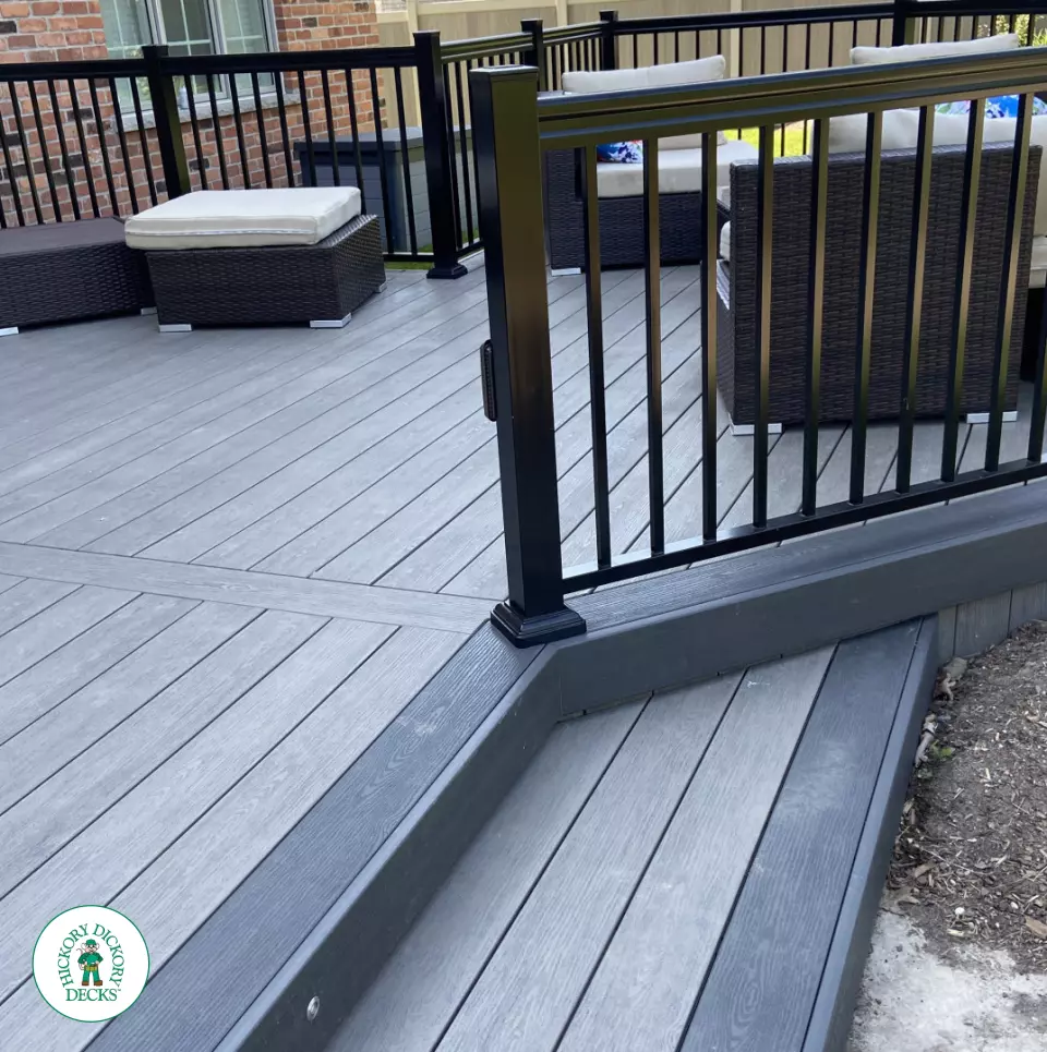 Clubhouse deck with aluminum railings, lights and custom roof in London Ontario