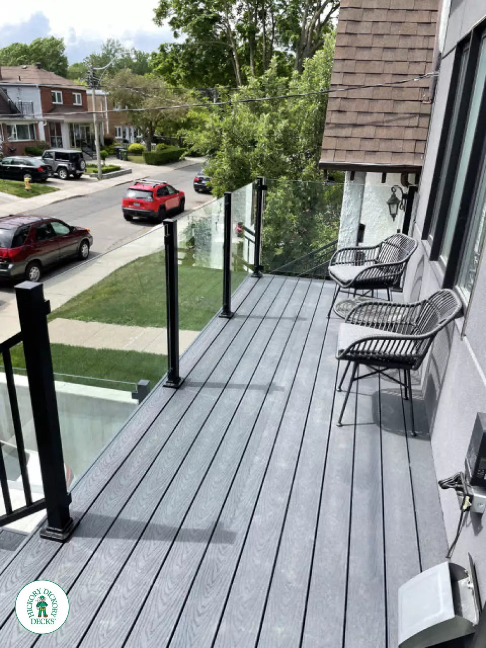 Trex front porch with stairs and glass rail