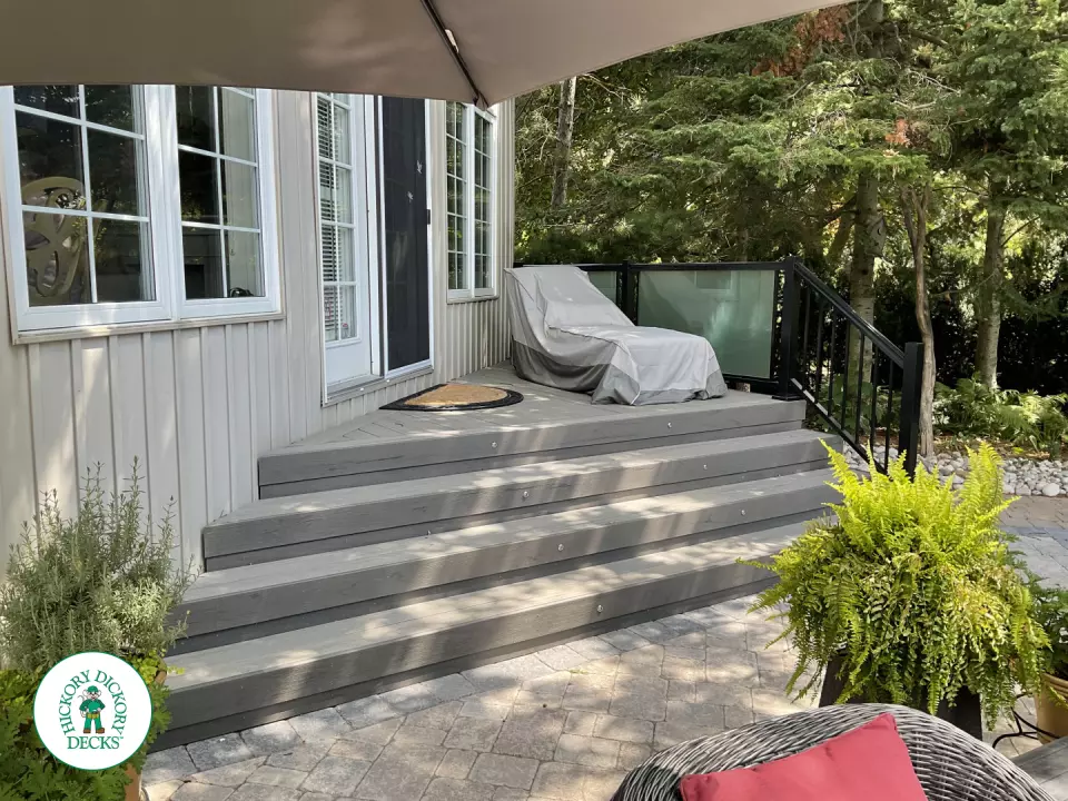 Timbertech deck with privacy screens in Niagara