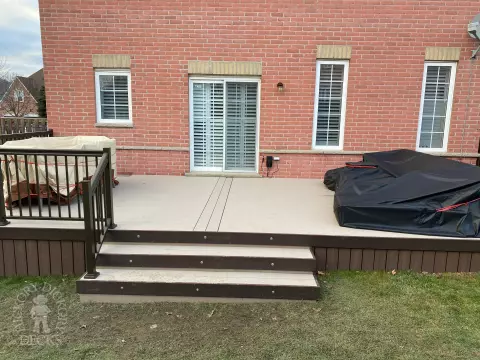 Clubhouse deck with aluminum railing and lights in Markham Ontario