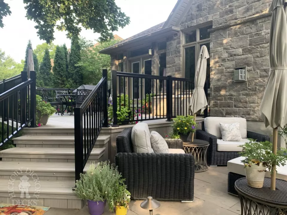 Azek Deck with lights and aluminum railing in Guelph Ontario Azek Deck with lights and aluminum railing in Guelph Ontario