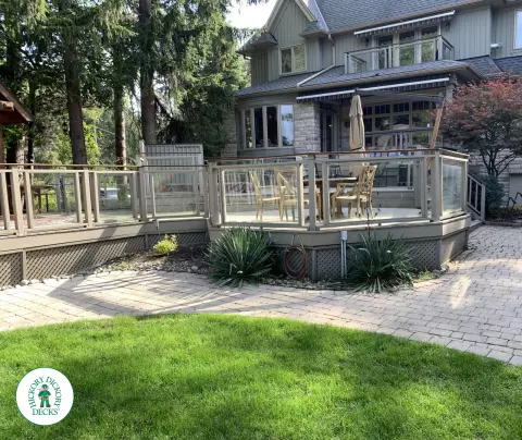 Clubhouse deck with glass railings in Mississauga