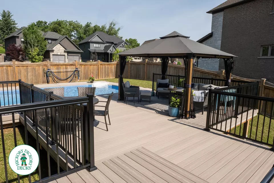 1000 square foot composite pool deck in grey shade.