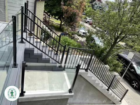 Trex front porch with stairs and glass rail