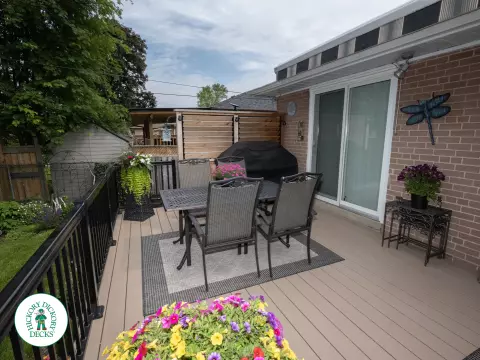 Clubhouse deck with privacy screens and aluminum railings in Scarborough