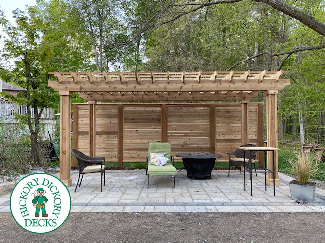 Timbertech deck with storage and Pergola in New Hamburg Ontario