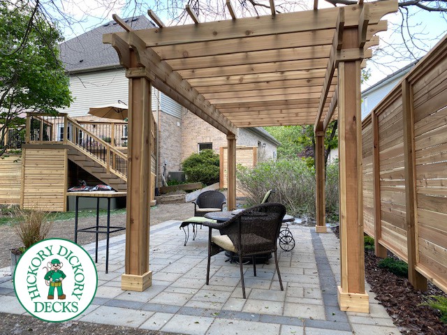 Timbertech deck with storage and Pergola in New Hamburg Ontario