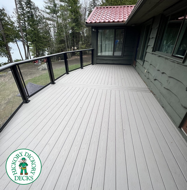Azek high deck with glass railings in Barrie